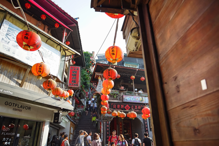 Jiufen, Taiwan - November 21, 2018: Scenic of Jiufen Village. This place is a travel destination in Ruifang District, Taiwan.のeditorial素材