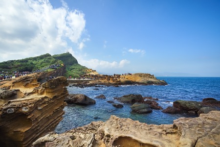 New Taipei, Taiwan - November 21, 2018: Scenery of Yehliu geopark in Taiwan. This is the international Landmark in New Taipei City, amazing rock and good sea view.のeditorial素材