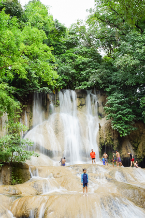 Kanchanaburi, Thailand - October 20, 2018: Scenery of Saiyoknoi waterfall in Kanchanaburi, Thailand. This is one of the most waterfall in Kanchanaburi province.のeditorial素材