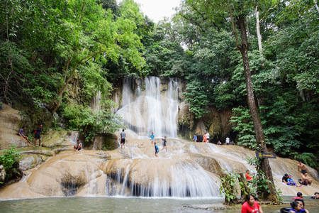 Kanchanaburi, Thailand - October 20, 2018: Scenery of Saiyoknoi waterfall in Kanchanaburi, Thailand. This is one of the most waterfall in Kanchanaburi province.のeditorial素材