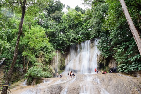 Kanchanaburi, Thailand - October 20, 2018: Scenery of Saiyoknoi waterfall in Kanchanaburi, Thailand. This is one of the most waterfall in Kanchanaburi province.のeditorial素材