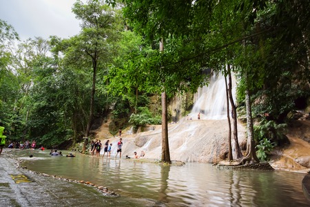 Kanchanaburi, Thailand - October 20, 2018: Scenery of Saiyoknoi waterfall in Kanchanaburi, Thailand. This is one of the most waterfall in Kanchanaburi province.のeditorial素材