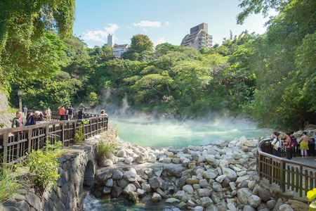Taipei, Taiwan - November 24, 2018: The famous Beitou Thermal Valley in Beitou Park, Taipei City, Taiwan.のeditorial素材