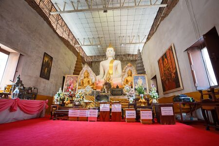 Ayutthaya, Thailand - December 21, 2018: Buddha statues in buddhism church, Wat Thammikarat, Ayutthaya Province, Thailand. This is one of the famous temple in Ayutthaya.のeditorial素材
