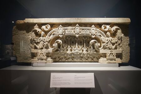 Prachin buri, Thailand - August 26, 2019: Lintel Khmer art in Thailand 607-657 AD. in Prachin Buri National Museum.のeditorial素材