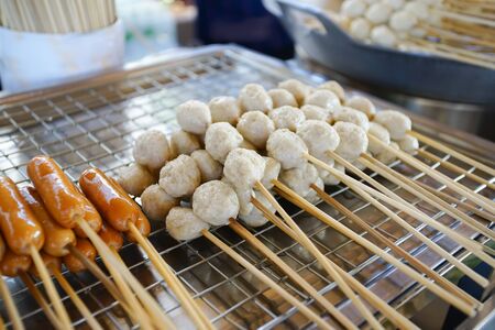 Closed up the famous stand up eating meatball in Buri Ram, Thailand.