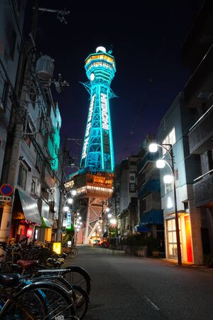 Osaka, Japan - December 15, 2019 : The famous Tsutenkaku Tower of Osaka city, this is the travel destinations of Shinsekai district, Osaka city in Kansai area of Japan.のeditorial素材