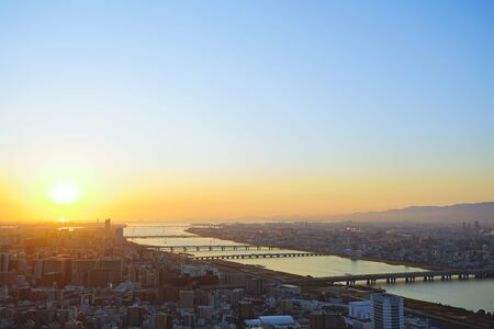 Osaka, Japan - December 16, 2019 : Beautiful scene from top of The Umeda Sky Tower, urban scene of Osaka city, Japan.のeditorial素材