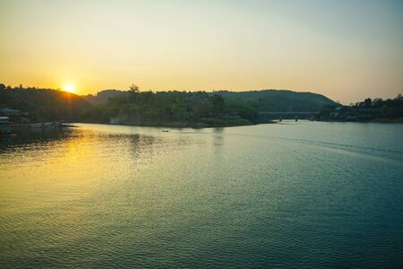 Sunset at Sam Pra Sob in Sangkhla Buri district, Kanchanaburi province, Thailand.
