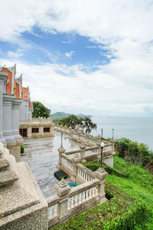 Scenery of the famous stupa named Phra Mahathat Chedi Phakdee Prakat, the great Rattanakosin-style pagoda in Prachuap Khiri Khan province, Thailand.の写真素材