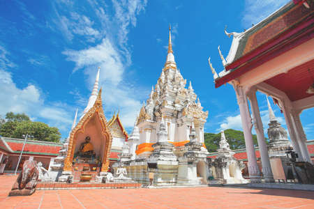 The Famous Pagoda Phra Borommathat Chaiya at Wat Phra Borommathat Chaiya Ratchaworawihan temple in Chaiya district, Surat Thani Province, Thailand.の写真素材