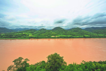 The landscape of the Mekong River shot was taken from Chiangkhan Skywalk, Loei Province Thailand.の写真素材