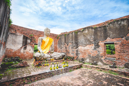 Beautiful scenery in Wat Lokayasutharam, Ayutthaya, Thailand.の写真素材