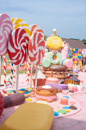 Chonburi, Thailand - November 11, 2022: This is Great and Grand sweet destination, beautiful scene of fancy sweet and dessert theme travel attracttion in Chonburi, Thailand.のeditorial素材