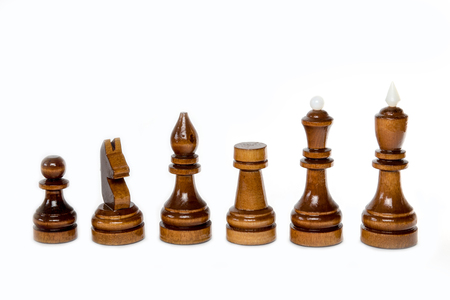 The shot of the black chess set of wood on the white background.の写真素材