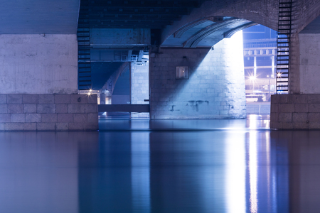 Under the Alexander Nevsky Bridge across the Neva River in Saint Petersburg, Russia in the evening...