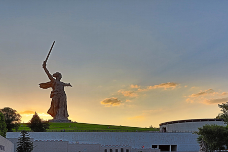 Volgograd, Russia - July 11, 2018: View on the statue named The Motherland Calls on Mamayev, the tallest sculpture of the woman in the worldのeditorial素材