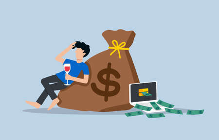 Wealthy businessman achieve success in online business. passive income concept. Chill man drinking...