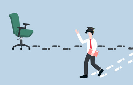 Finding job in different field of study, changing career path with passion, or following self-direction in working concept. New graduate walking off repetitive career path with related field of study.のイラスト素材