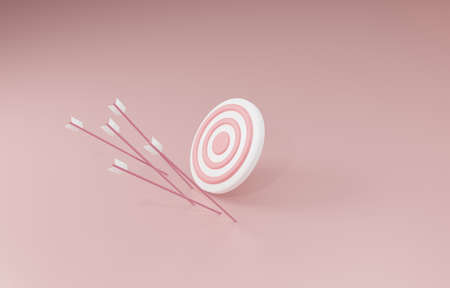 Arrows missing archery target, business fail, missing opportunity, inefficient working concept, 3D...