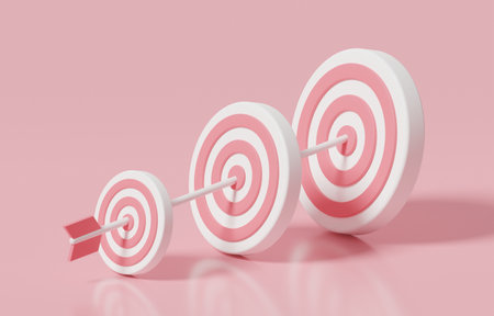 Arrow hitting  from small archery target to bigger one, challenge to achieve next level goal,...