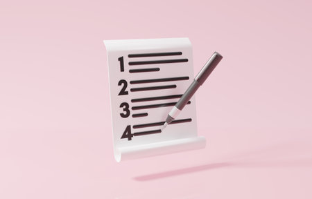 Task list paper and fountain pen, to do list, arrange tasks to do before and after, prioritize work concept, 3d render illustration.の写真素材