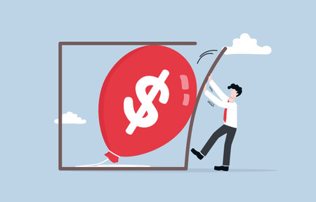 Control inflation to not exceed predetermined level concept, Businessman trying to keep inflation...