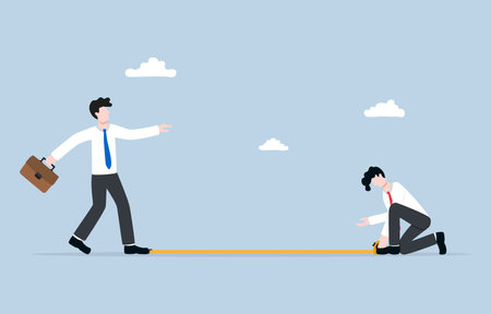 Measuring competitor to know market position and develop effective strategy, competitive analysis, market research concept, Businessman measuring distance to competitor position.のイラスト素材