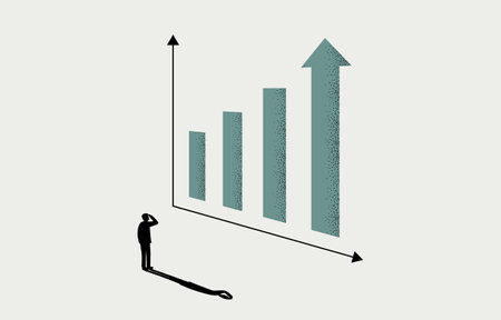 Business growth concept, businessman looking on growing bar graph, vector illustration.のイラスト素材