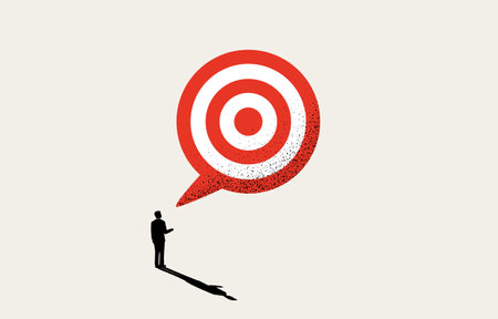 Setting business goal, thinking about purpose of project concept, businessman standing with target thought bubble, vector illustration.のイラスト素材
