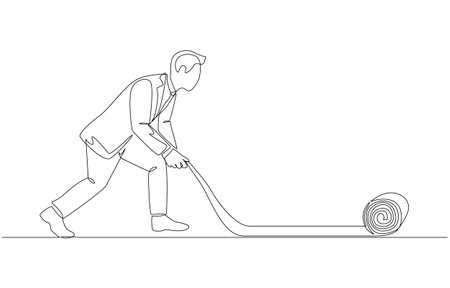 Continuous one line drawing of businessman laying carpet, career path, business direction concept, single line art.のイラスト素材