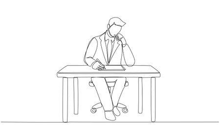 Continuous one line drawing of businessman writing new project plan, CEO initiative in new business concept, single line artのイラスト素材