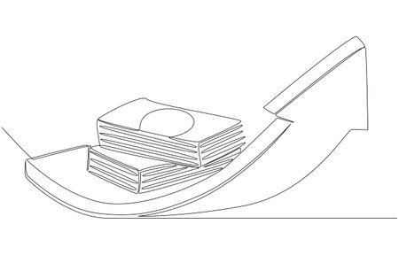 Continuous one line drawing of banknotes heap on rising arrow, financial success and growth concept, single line artのイラスト素材