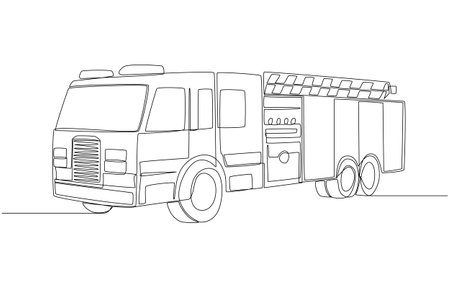 Continuous one line drawing of ladder fire truck, emergency fire fighting services concept, single line artのイラスト素材