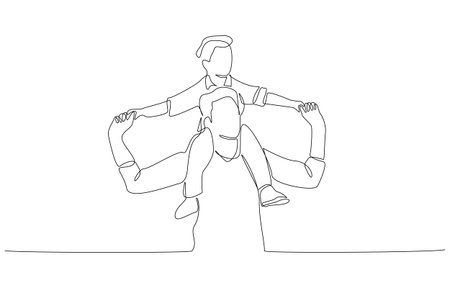 Continuous one line drawing of father carrying his son on his shoulders, parenting activity concept, single line artのイラスト素材