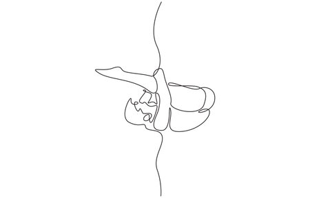 Continuous one line drawing of diving athlete performing somersault as he entering water, single line art.のイラスト素材