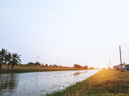 Small canal on sunset scene at country sideの写真素材