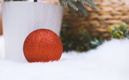 Soft focused on Red ball Christmas celebration accessories  prepare for the Christmas and happy New...