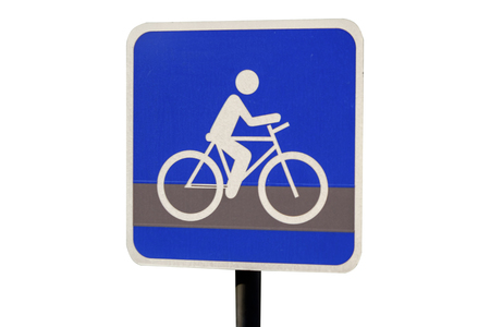 Bike route traffic sign  isolated on white background with clipping path included.の写真素材