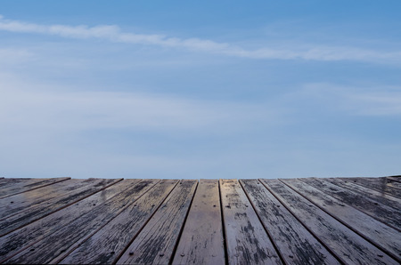 Wooden floor isolated on blues ky backgroundの写真素材