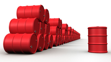 Large group of red oil barrels