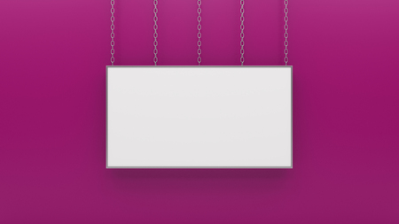 silver photo frame on pink wall 3d rendering