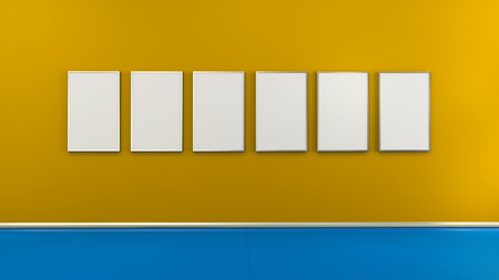 Interior with blank picture frames 3d renderingの写真素材