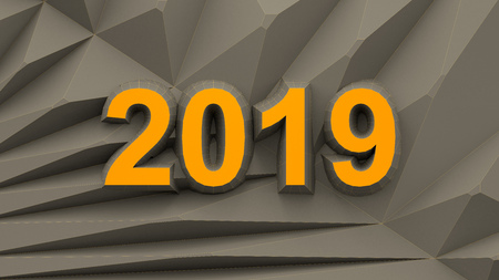 happy new year 2019 polygon background with contrast outlines 3d renderingの写真素材