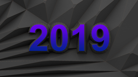 happy new year 2019 polygon background with contrast outlines 3d renderingの写真素材