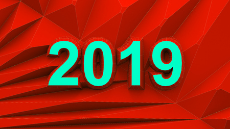 happy new year 2019 polygon background with contrast outlines 3d renderingの写真素材