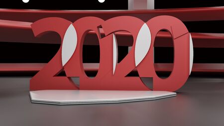 Virtual show room with 2020 new year simbol,3d rendering
