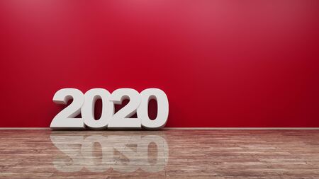 2020 Number Text on Wooden Floor Against Wall 3d renderingの写真素材