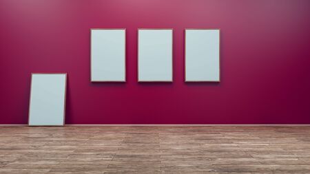 interior with blank picture frame 3d renderingの写真素材