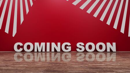 Coming Soon Text on Wooden Floor Against Wall 3d renderingの写真素材